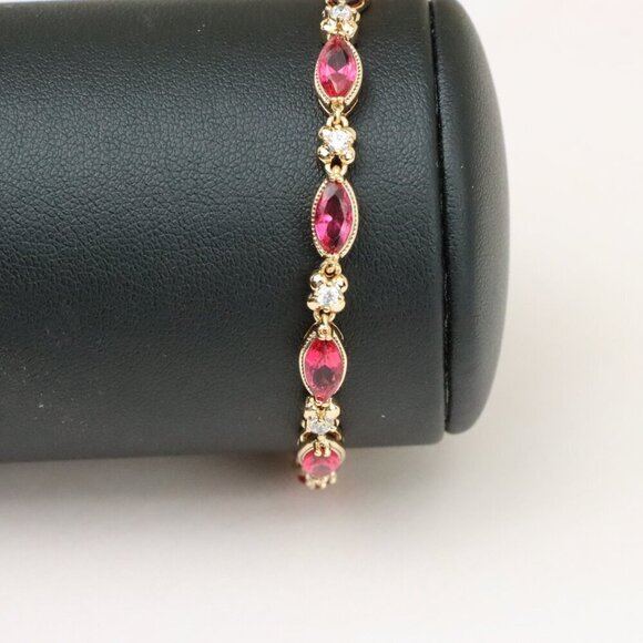 "Elegant Rose Gold Bracelet with Red Marquise & CZ Stone Accents, XPBL0779 - Picture 12 of 12